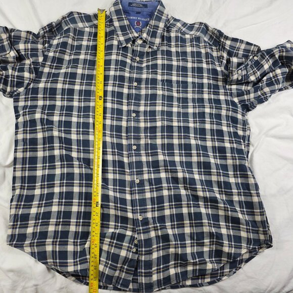 Tommy Hilfiger Mens Size XL Plaid Button Up Shirt Blue White Casual Long Sleeve - Picture 7 of 8